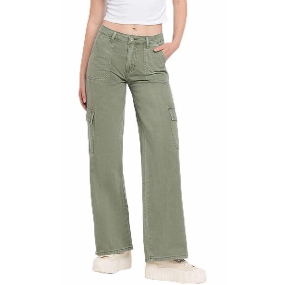Vervet Denim - Vervet Utility Cargo Pants Women’s Size 26 Green High Rise Wide Leg Olivia